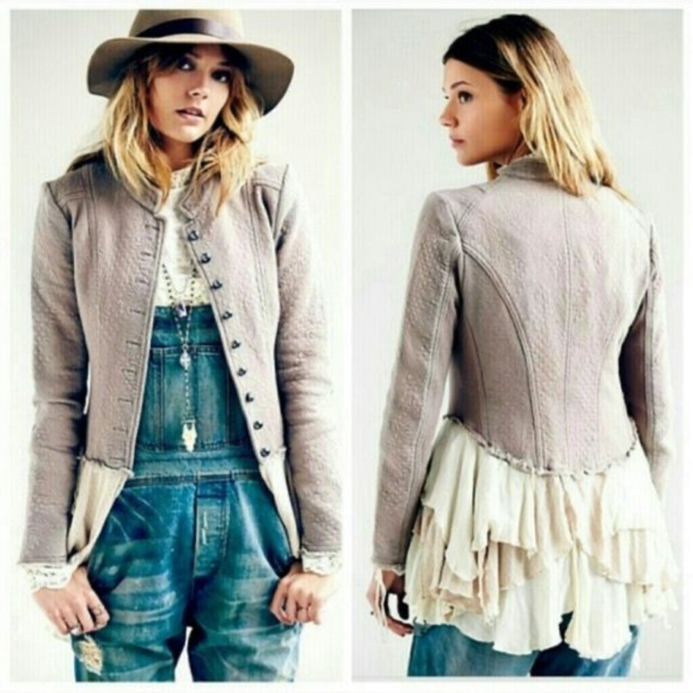 Free People Military Ruffles Jacket